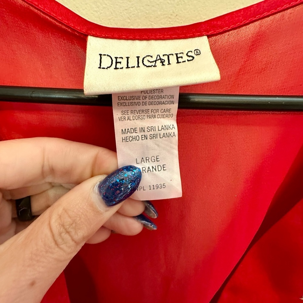 Vintage Y2K Delicates Vibrant Red Slip Dress with Rose Embroidery Large - Picture 5 of 8
